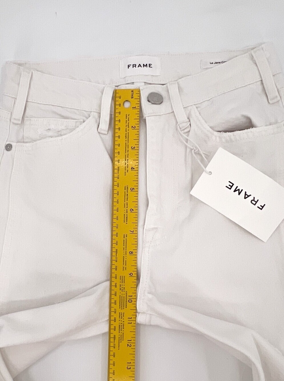 NEW Frame Jeans Womens 24 White Denim Distressed Ripped Mini Slit Le Jane Crop - Picture 8 of 15